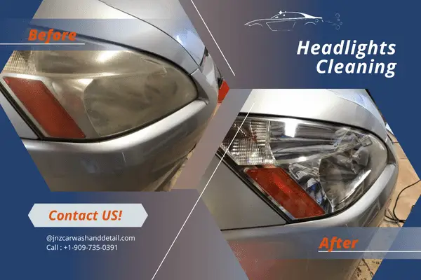 before and after cleaning of car headlights